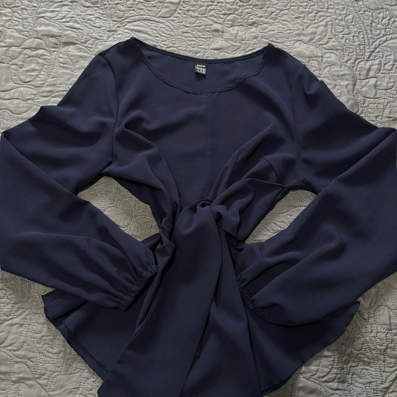 SHEIN NAVY PEPLUM BLOUSE - Picture 3 of 3